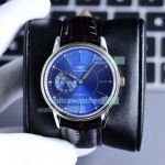 IWC Replica Portofino Watch -  Blue Dial Silver Bezel Black Leather Strap 40mm